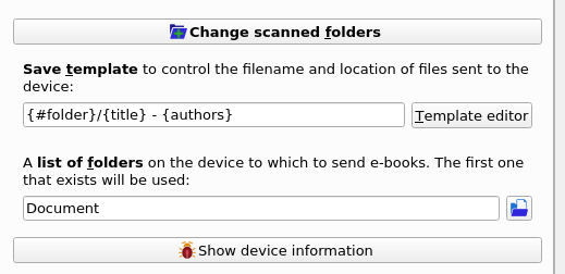 Part of Calibre Customize MTP Device Interface dialog