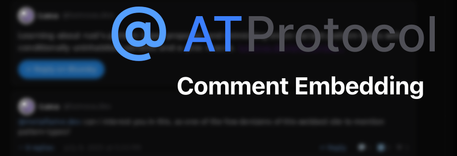 @ATProtocol Logo overlayed on a blurred comment section that looks similar to the bluesky social media site.
