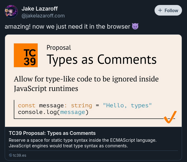 TC39: Types as Comments proposal embed